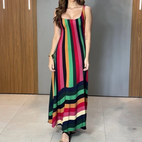 FARM Rio Dresses & Skirts - FARM Rio Colorful Striped Long Dress Size M